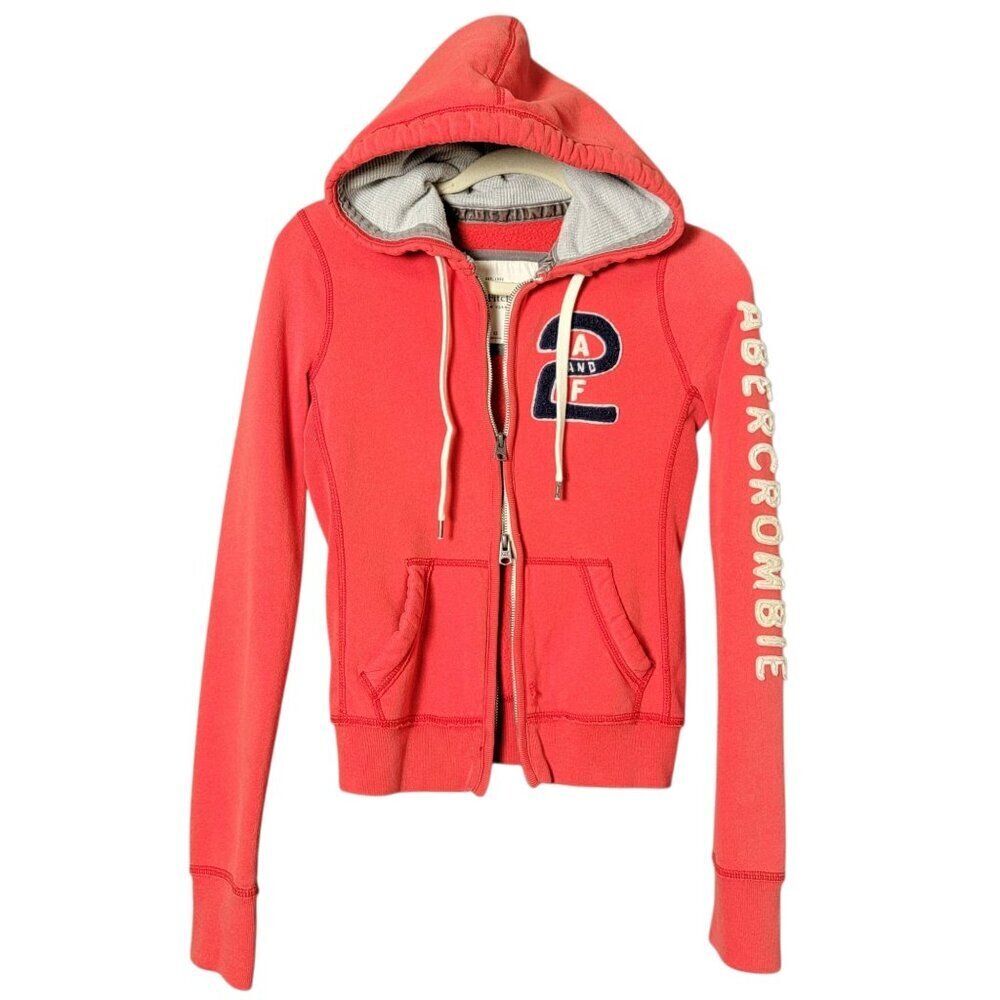 Abercrombie & Fitch Womens Coral Embroidered Y2K Double Zip Hoodie Jacket XS
